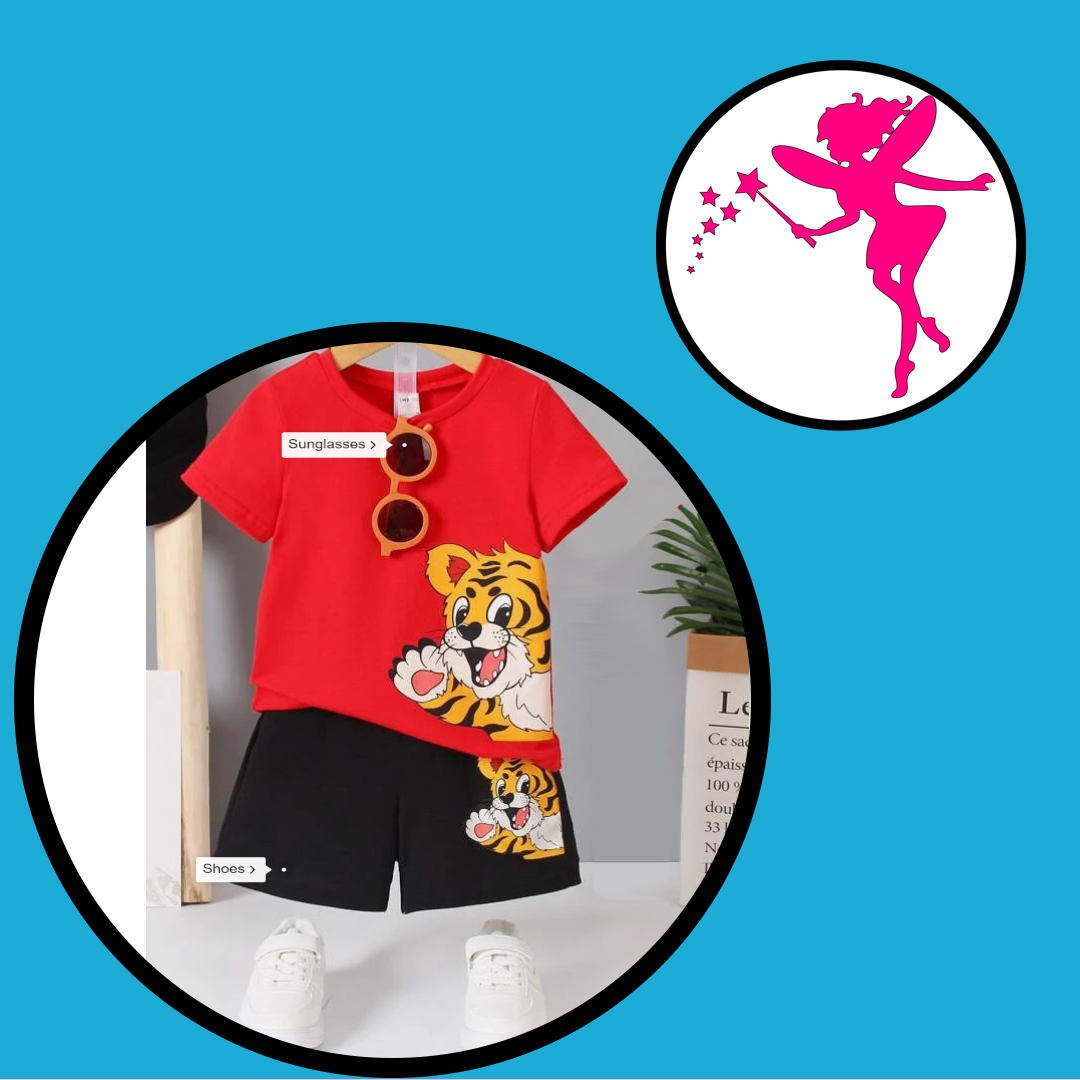 Boy 2 piece set Red Tee Print Cartoon Tiger