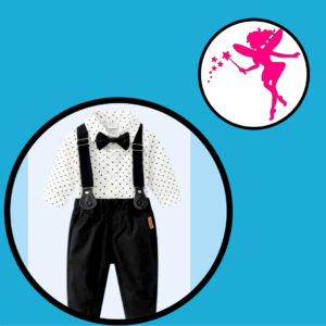 Boy Three Piece polka dots shirt with black long pants with suspenders
