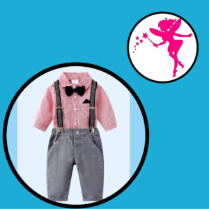 Boy Three Piece Red Long Sleeve Onesie with Long Grey Pants with Suspenders