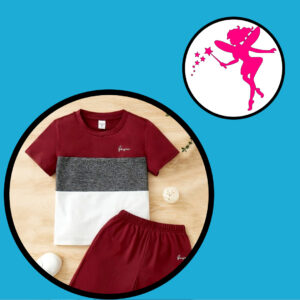 Boy Two Piece Graphic Tee Grey, Burgundy And White With Burgundy Shorts