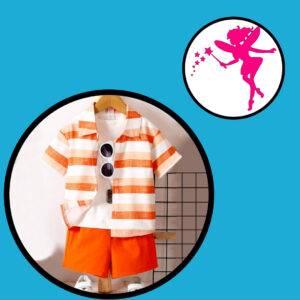 Boy Two Piece Set White and Orange Stripe Shirt with Orange Shorts